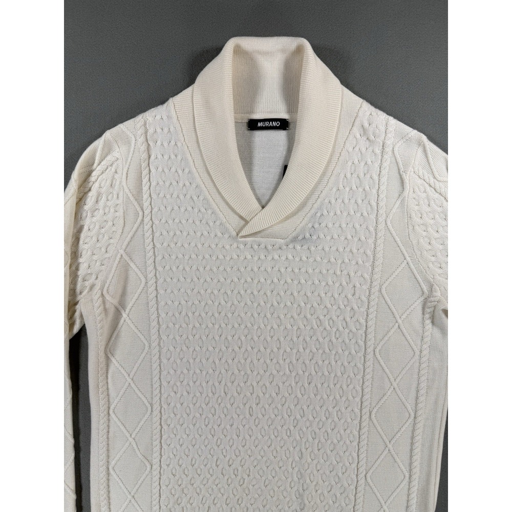 Brand New Mens Murano Cream Textured Shawl Collar Merino Sweater Size M - Picture 2 of 10